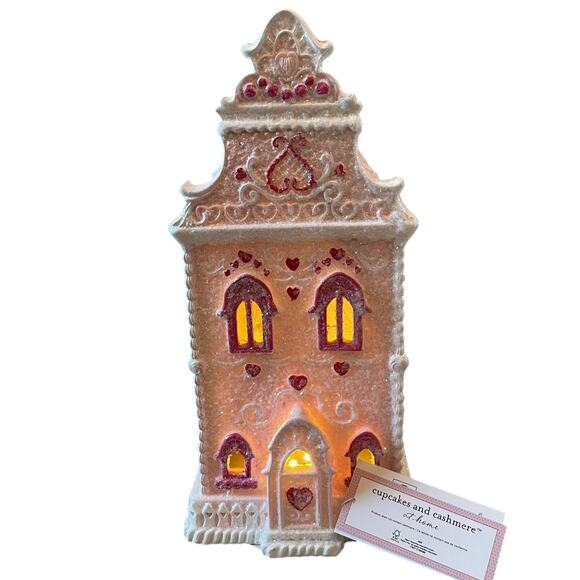 Cupcakes & Cashmere Pink LED Gingerbread House 14in Valentines Day Decor New - Picture 8 of 16